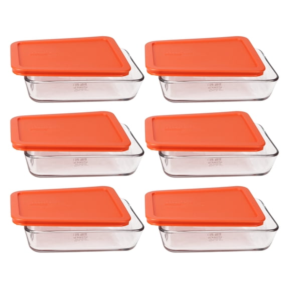 Pyrex 7210 3-Cup Glass Dishes & 7210-PC Pumpkin Orange Lids (6-Pack)