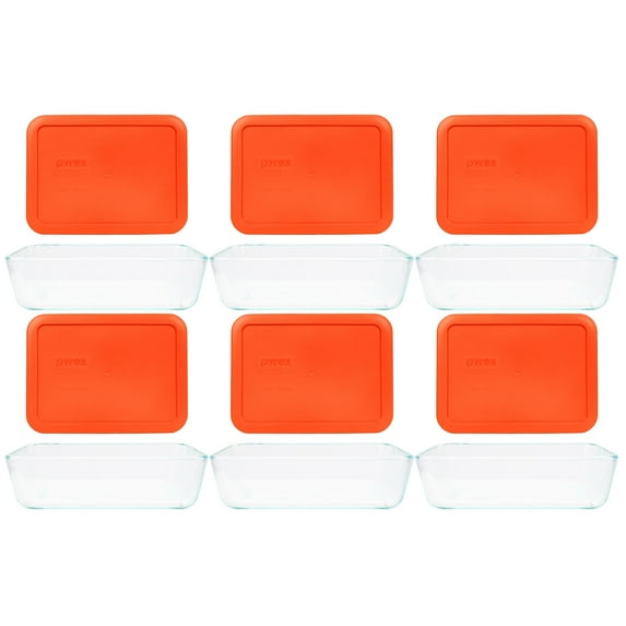 Pyrex 7210 3-Cup Glass Dish and 7210-PC 3-Cup Pumpkin Orange Lid (6-Pack)