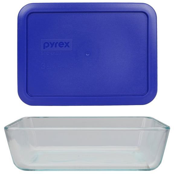 Pyrex 7210 3-Cup Glass Food Storage Dish and 7210-PC Cadet Blue Plastic Lid