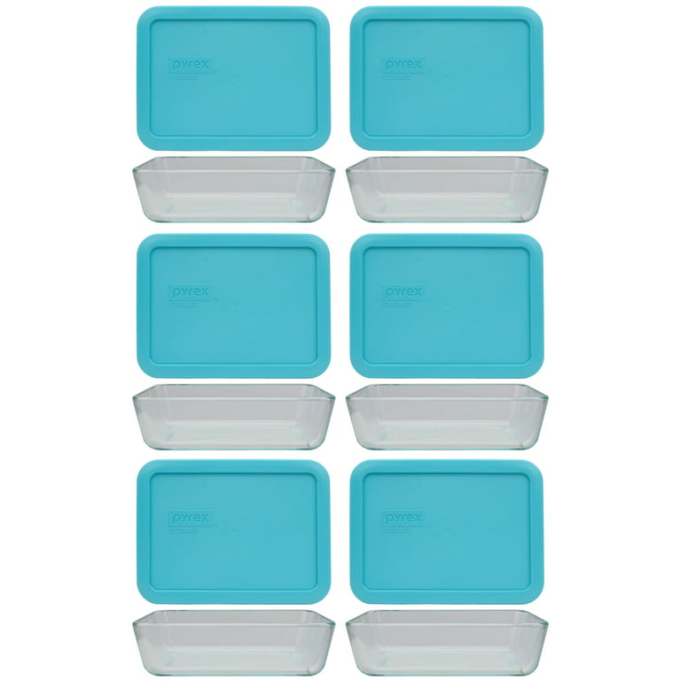 Pyrex 7210 3-Cup Rectangle Glass Food Storage Dish w/ 7210-PC Cadet Blue Lid Cover (6-pack)
