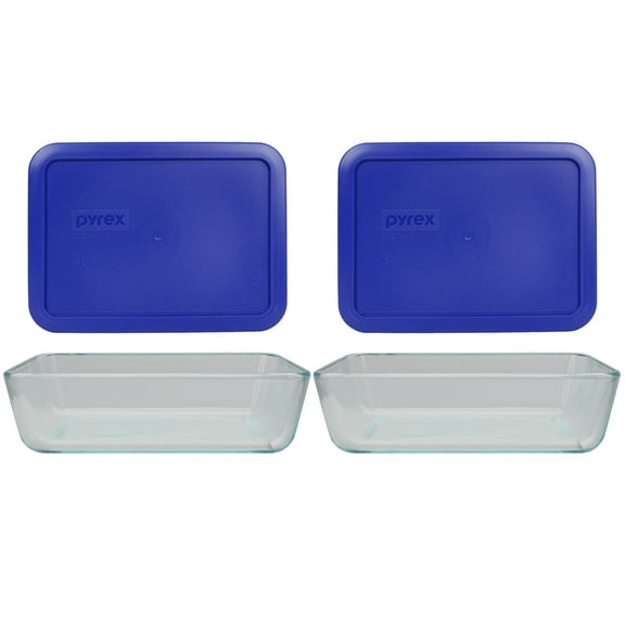 Pyrex 7210 3-Cup Glass Storage Dish and 7210-PC Cadet Blue Plastic Lid (2-Pack)