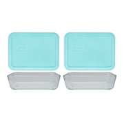 Pyrex 2 7210 3-Cup Glass Dishes & 2 7210-PC Sun Bleached Turquoise Lids