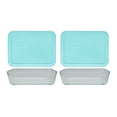 thumbnail image 1 of Pyrex (2) 7210 3-Cup Glass Dishes & (2) 7210-PC Sun Bleached Turquoise Lids, 1 of 6