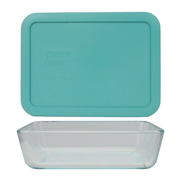 Pyrex 7210 3-Cup Glass Storage Dish and 7210-PC Plastic Turquoise Plastic Lid