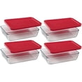 thumbnail image 1 of Pyrex (4) 7210 3-Cup Glass Dishes & (4) 7210-PC Red Lids, 1 of 1