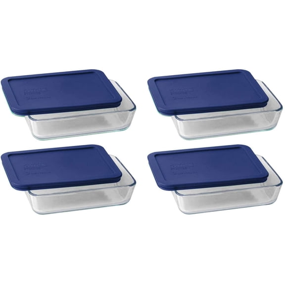 Pyrex 7210 3-Cup Rectangle Glass Food Storage Dishes and 7210-PC Dark Blue Plastic Lid (4-Pack)
