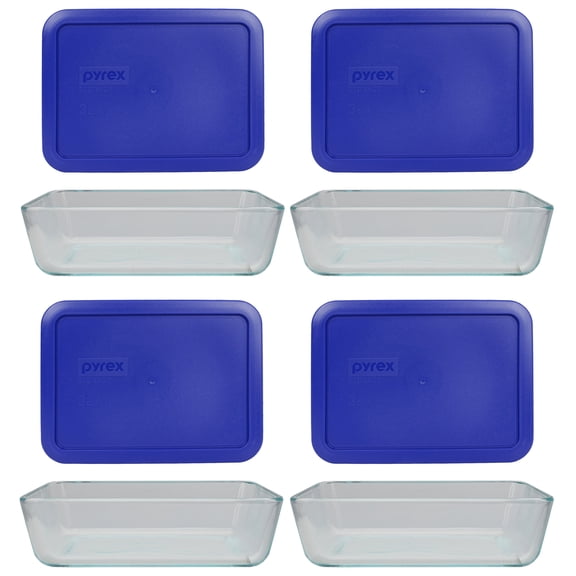 Pyrex 7210 3-Cup Glass Dish and 7210-PC Cadet Blue Lid (4-Pack)