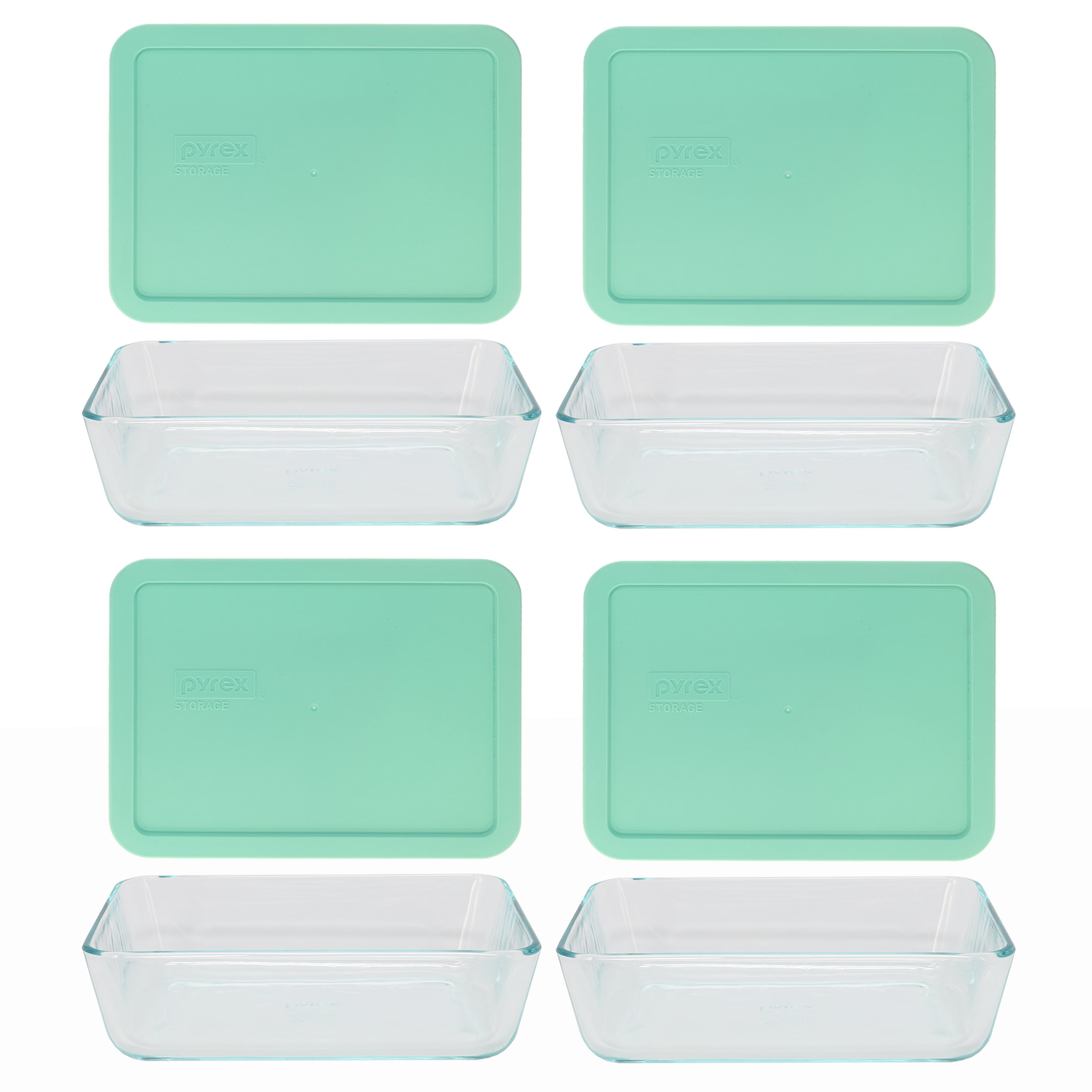 Pyrex 7211 6-Cup Rectangle Clear Glass Storage Dish with 7211-PC Sea Glass Blue Plastic Lid (4-Pack) - Walmart.com