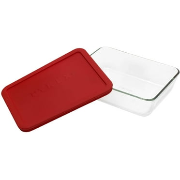 Pyrex 7211 6-Cup Rectangle Glass Food Storage Dish w/ 7211-PC 6-Cup Red Lid Cover