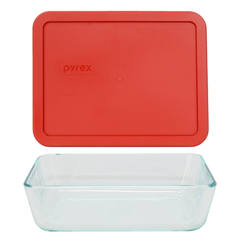 6-cup Rectangular Glass Food Storage Container with Red Lid