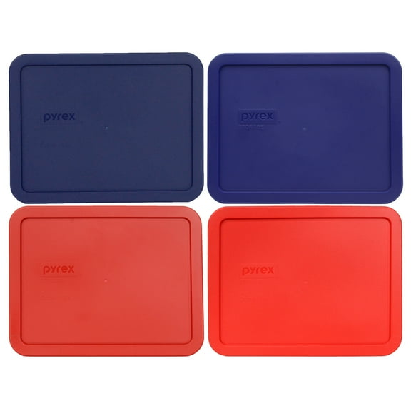 Pyrex 7211-PC 6-Cup (1) Blue, (1) Navy Blue, (1) Poppy Red, and (1) Red BPA-Free Plastic Lids