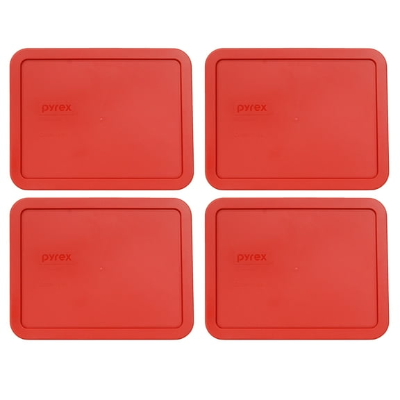 Pyrex 7211-PC Poppy Red Rectangle Plastic Storage Replacement Lid Cover (4-Pack)