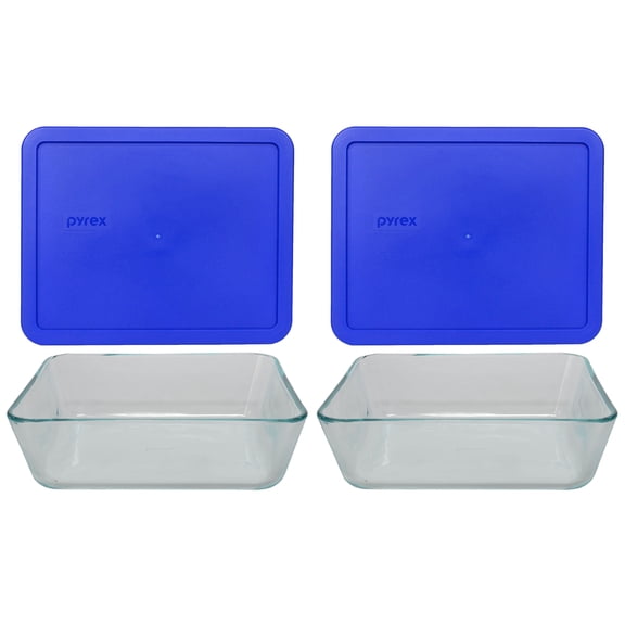 Pyrex 7212 11-Cup Rectangle Glass Food Storage Dish with 7212-PC Cadet Blue Plastic Lid (2-Pack)