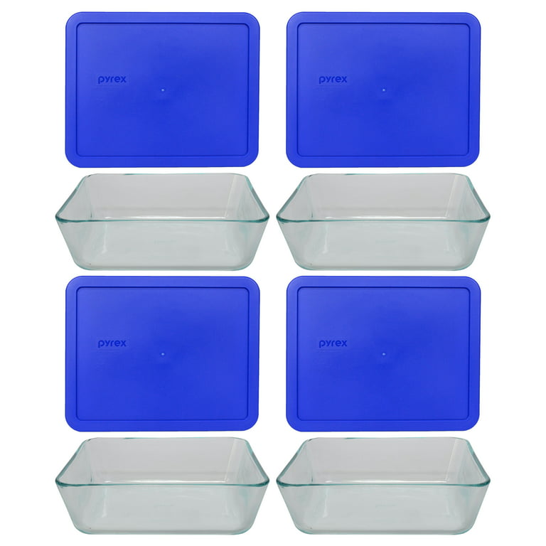 Pyrex Square Glass Food Storage Containers Dark Blue Plastic Cover Storage  Food Baking ( 4-cup)