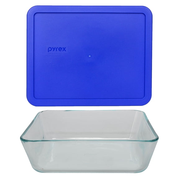 Pyrex 7212 11-Cup Rectangle Glass Food Storage Dish with 7212-PC Cadet Blue Plastic Lid Cover