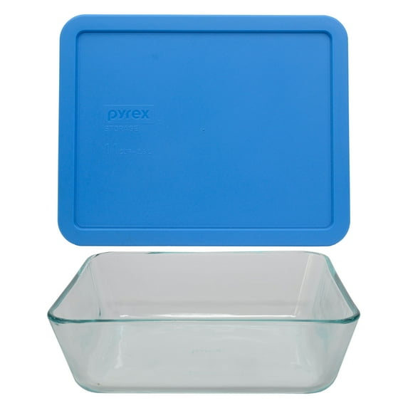 Pyrex 7212 11-Cup Rectangle Glass Food Storage Dish with 7212-PC Marine Blue Plastic Lid