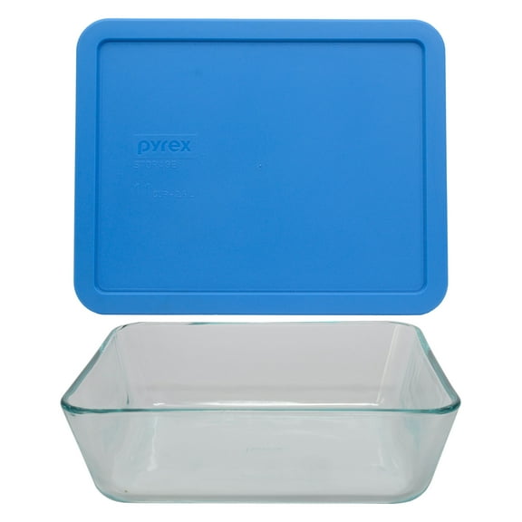 Pyrex 7212 11-Cup Rectangle Glass Food Storage Dish with 7212-PC Marine Blue Plastic Lid