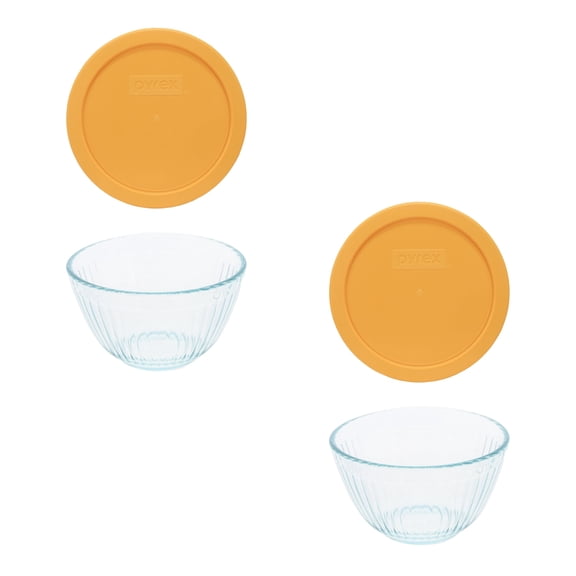 Pyrex 7401 3-Cup Sculpted Glass Mixing Bowl & 7401-PC Lemon Drop Yellow Lid (2-Pack)