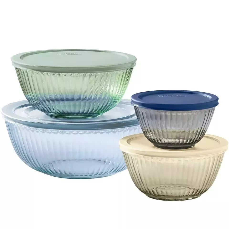Pyrex 8Piece Glass Mixing Bowls Food Containers Bowl Set with Lids