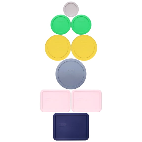 Pyrex 9-Pack -  (1) 7202-PC Sleek Silver, (2) 7200-PC Bright Green, (2) 7201-PC Yolk Yellow, (1) 7402-PC Cerulean Blue, (2) 7210-PC Loring Pink, (1) 7211-PC  Blue Lids