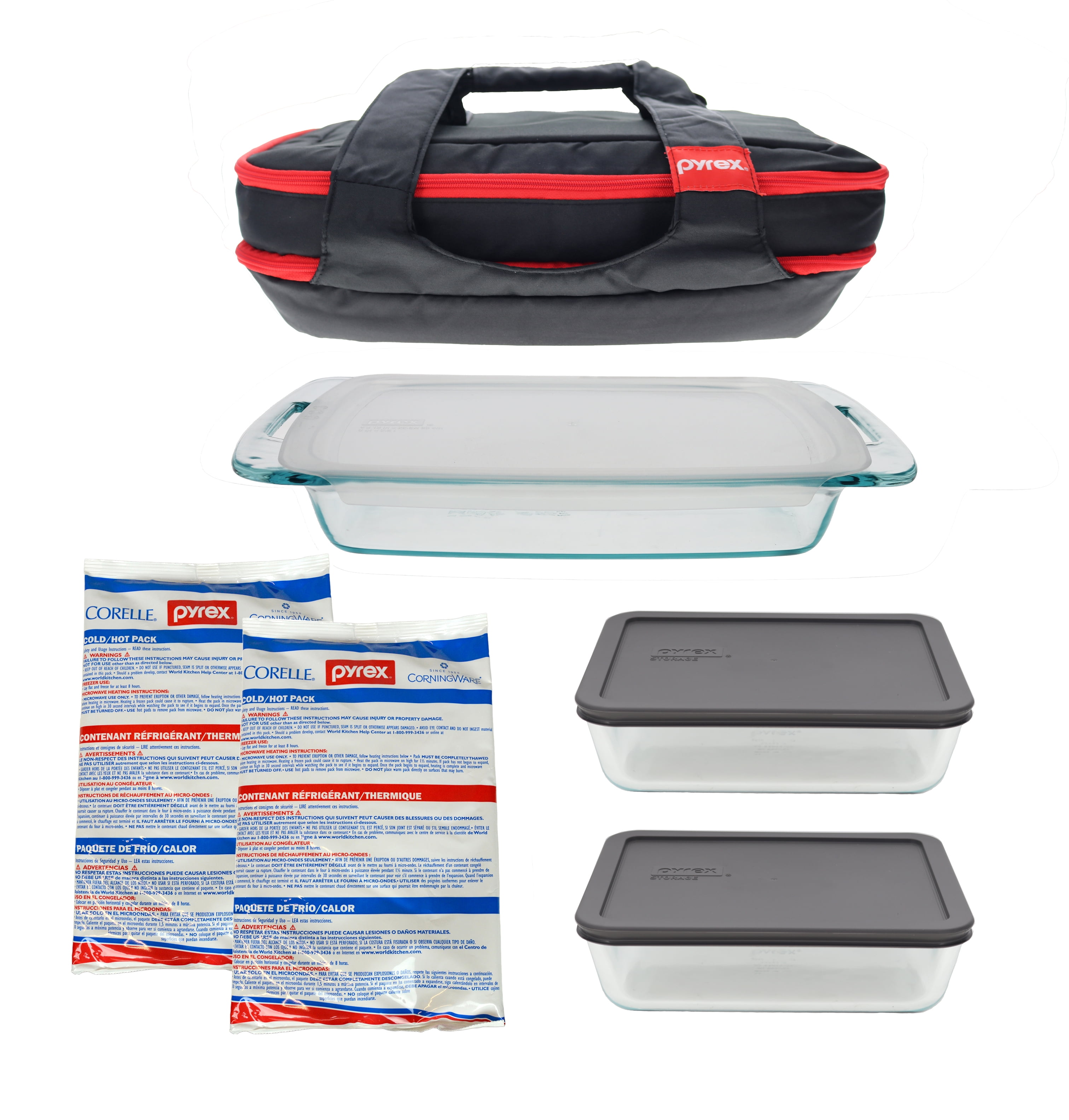 Pyrex 9Piece “OntheGo” Bundle with Glass Dishes, Lids, & Hot/Cold