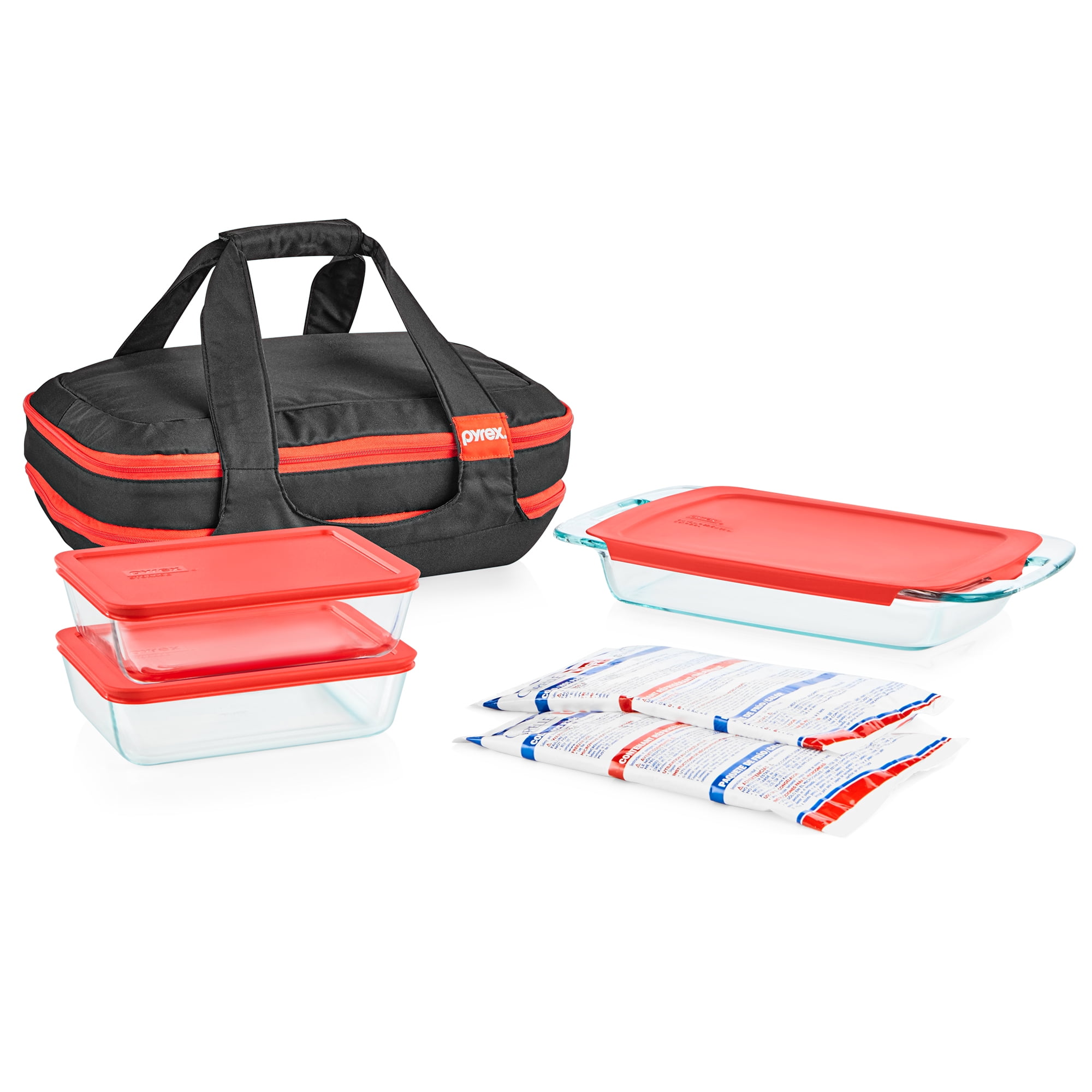 Pyrex® 9-piece Portables Set with Red Lid and Black Fabric