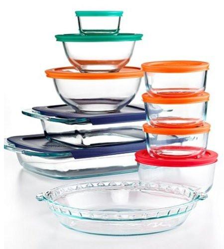 Pyrex Bake and Store 19 Piece Food Storage Container Set with Colored ...