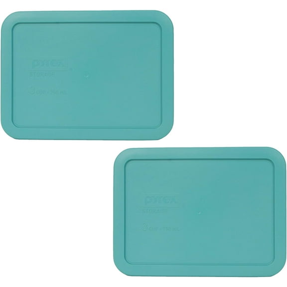 Pyrex Bundle - 2 Items: 7210-PC 3-Cup Turquoise Rectangle Plastic Food Storage Lids Made in the USA