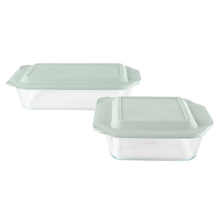 Pyrex Deep 4-piece Glass Baking Dish Set with Green Sage Lids