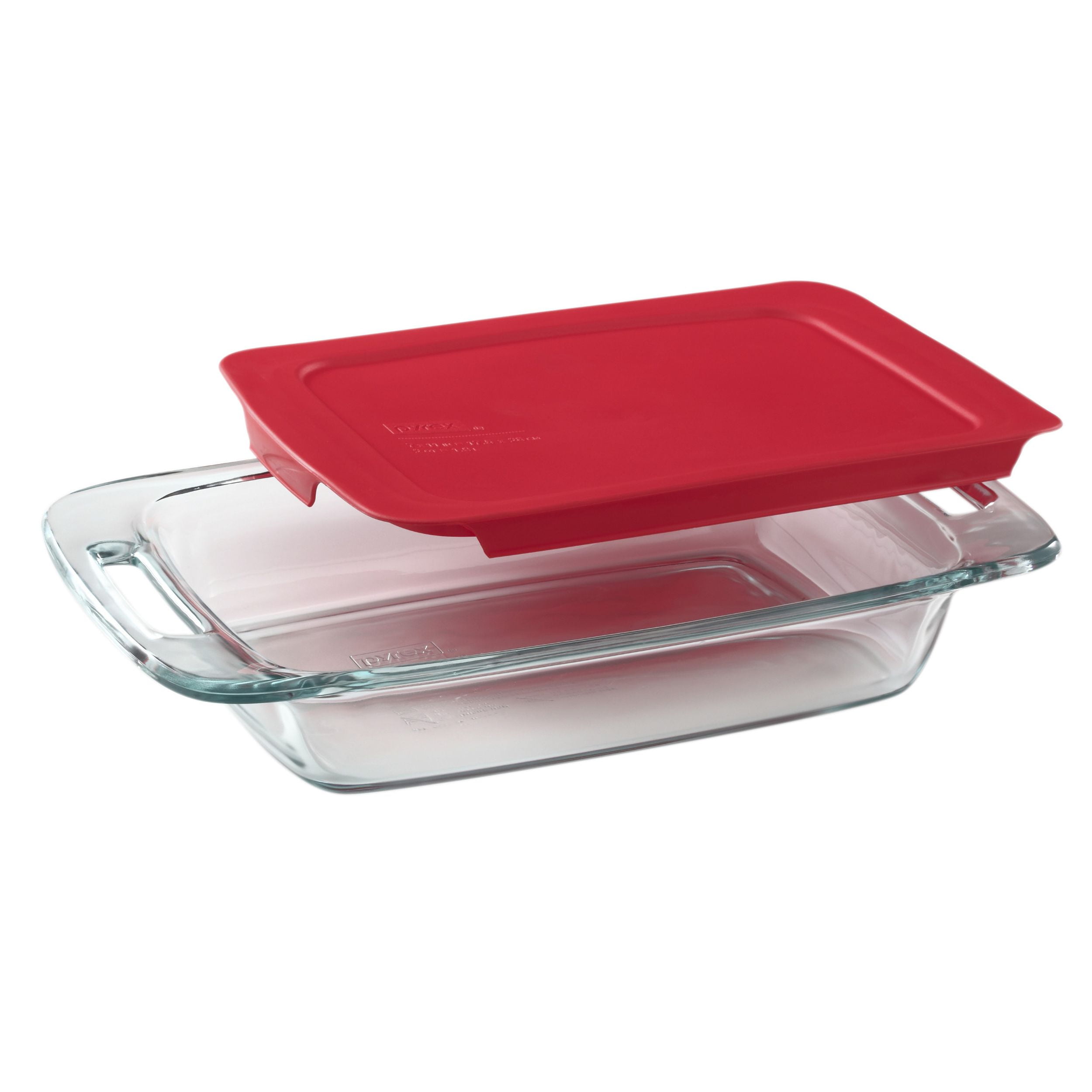 Pyrex 8 x 8 Clear Glass Baking Dish Pan Red Lid with Handles 2 Qt 1.9 L  C222