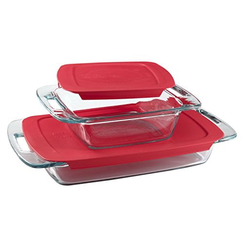Pyrex Easy Grab 4-piece Glass Bakeware Set with Red Lids