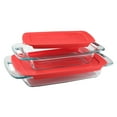 thumbnail image 1 of Pyrex Easy Grab 4-piece Rectangular Glass Bakeware Set with Red Lids, 1 of 10
