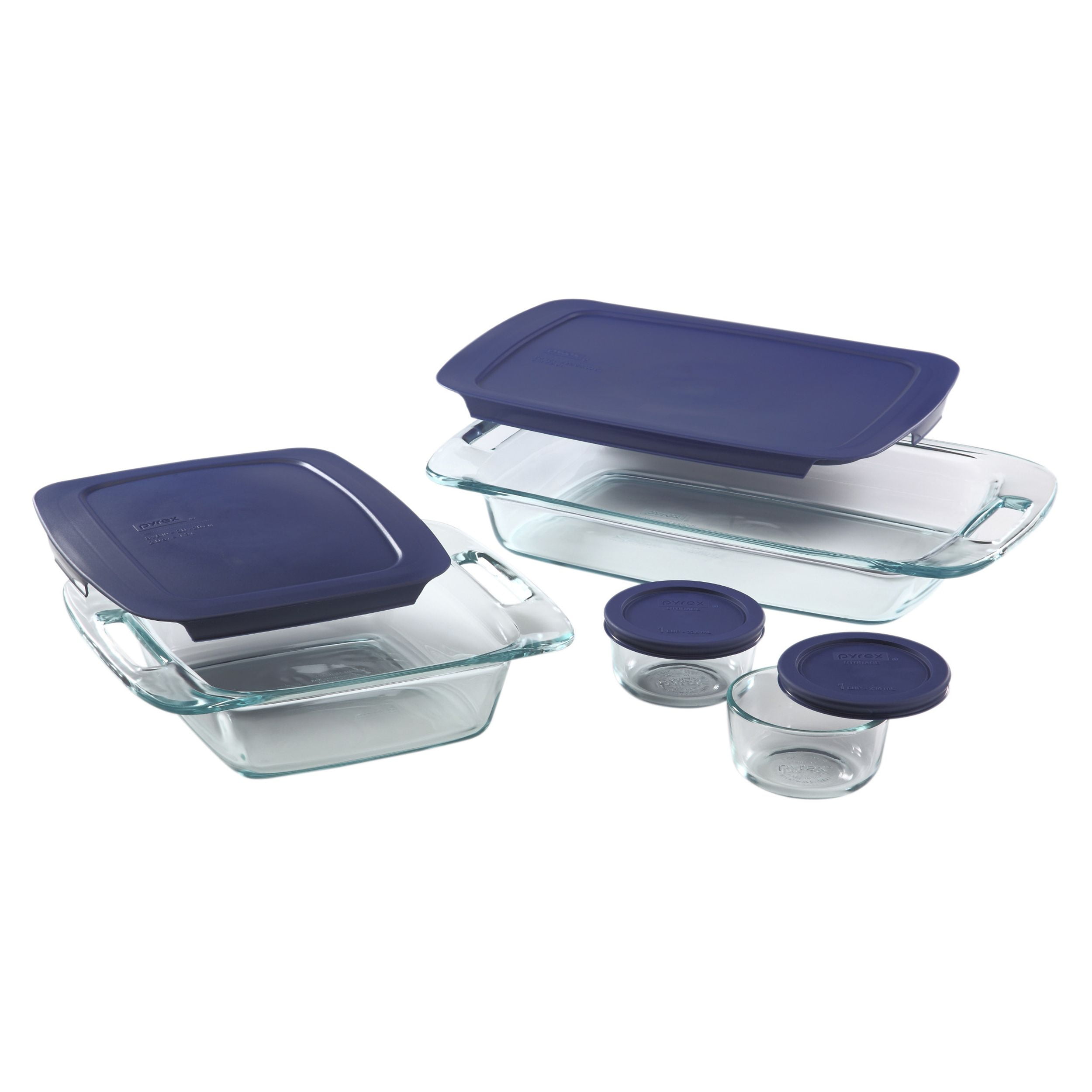 Pyrex Easy Grab 8piece Glass Bake N Store Set with Blue Lids