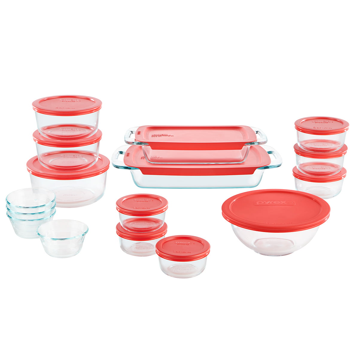 Pyrex Bake N Store 6-Piece Glass Bakeware and Storage Set with Red