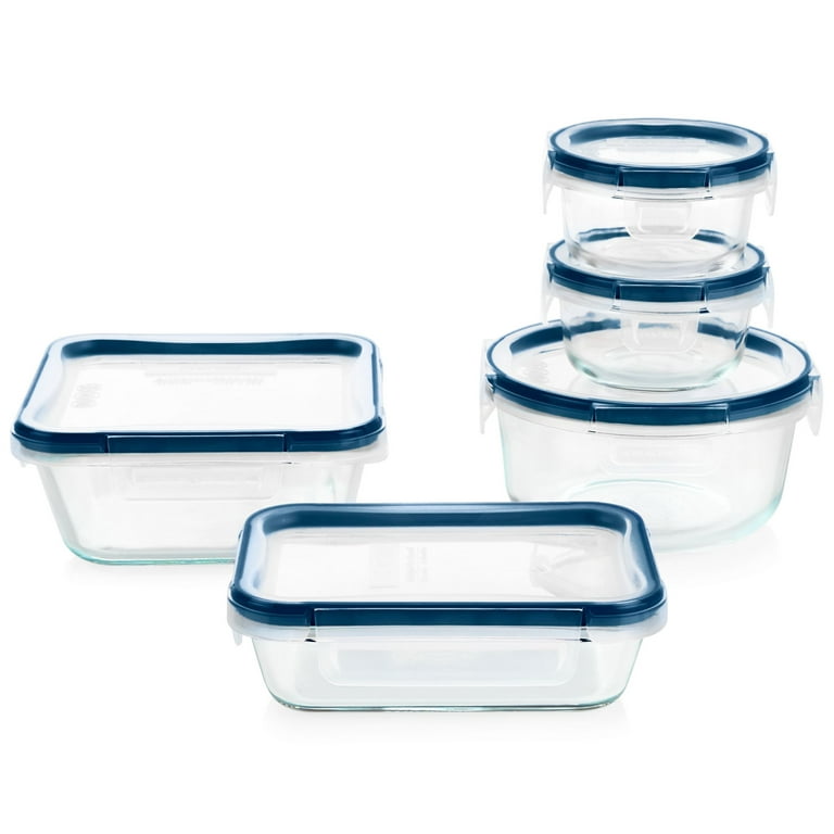 Pyrex Freshlock Glass Food Storage Container, Airtight & Leakproof Locking Lids, Freezer Dishwasher Microwave Safe, 2 Cup,Blue