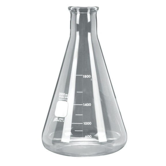Pyrex Glass Erlenmeyer Flask, Measuring, 2,000 Ml