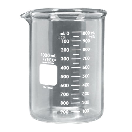 Pyrex Glass Griffin Beaker, Low Form, Heavy Duty, 1,000 Ml