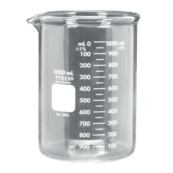 Pyrex Glass Griffin Beaker, Low Form, Heavy Duty, 1,000 Ml