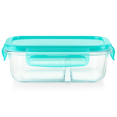 Pyrex MealBox 2.3-cup Divided Glass Food Storage Container with Blue Lid