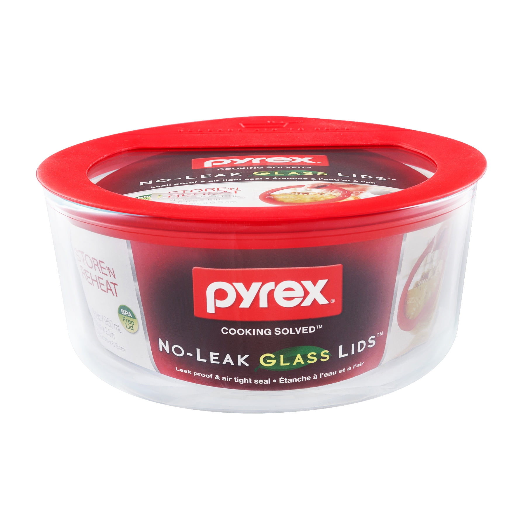 Pyrex No-Leak Clear 4 Cup Round Storage Container, 4 Piece