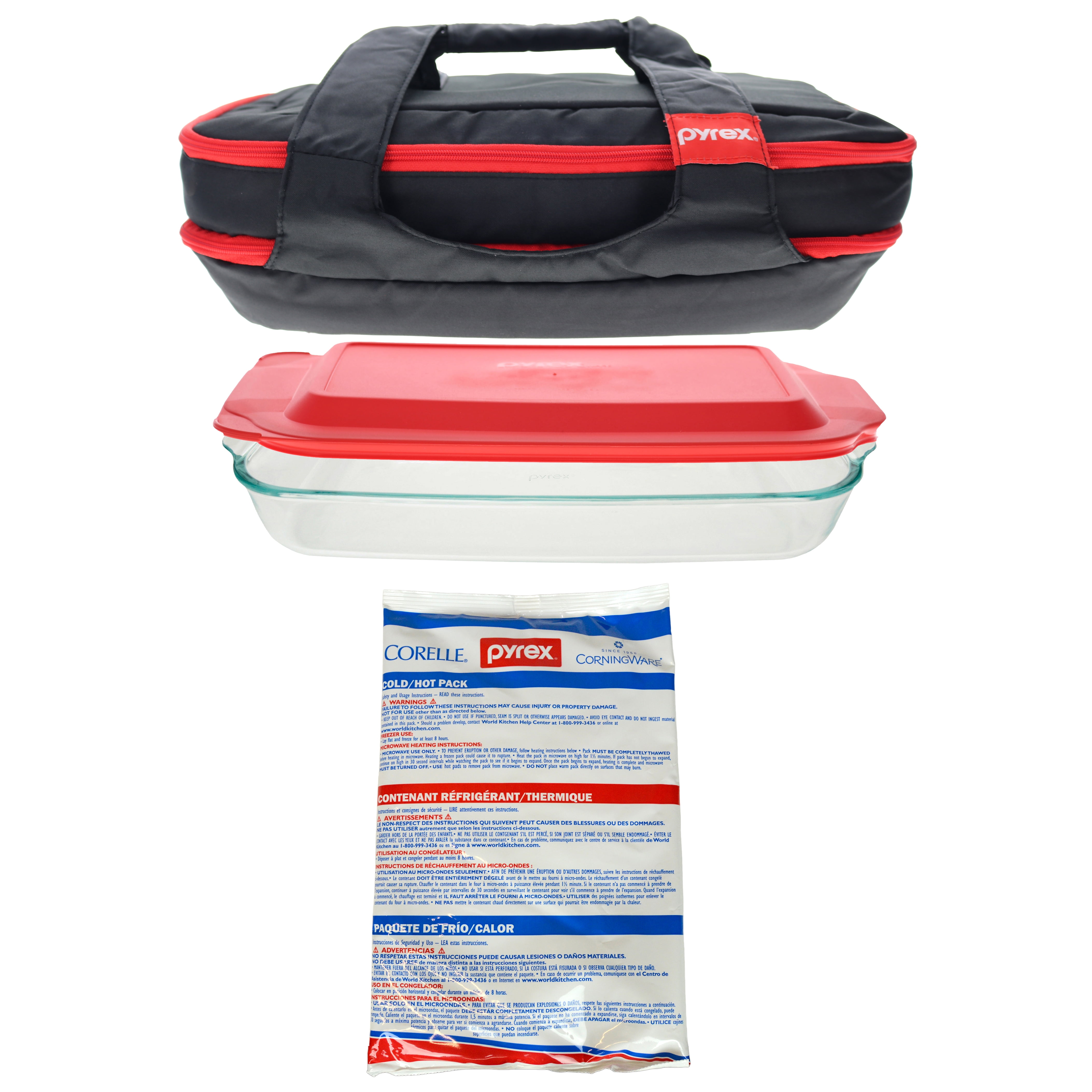 Pyrex Portable Black/Red Insulated Casserole Carrier for Hot or Cold Food, Holder for Picnic