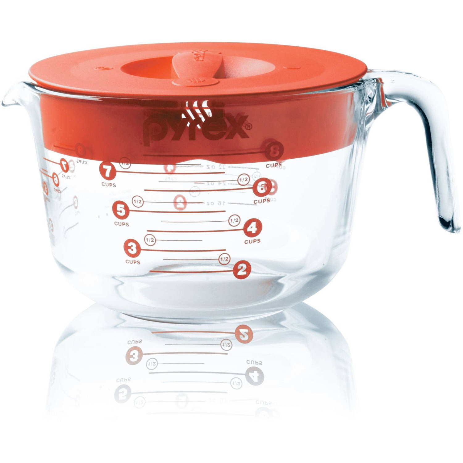 PYREX 8 Cups, 2 qt, 64 oz, 2 litre, Large Huge Glass Measuring Cup Red  Letters