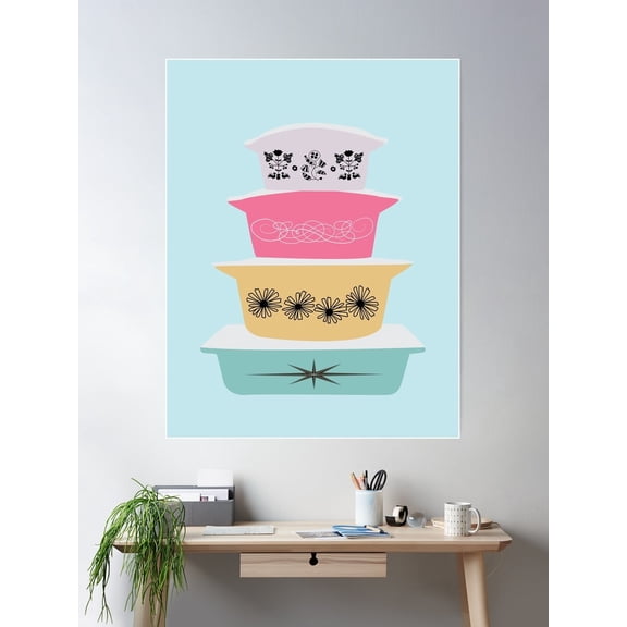 Pyrex Pretties Retro Kitchen Inspired Modern Wall Art UNFRAMED PAPER POSTER, Home Decor