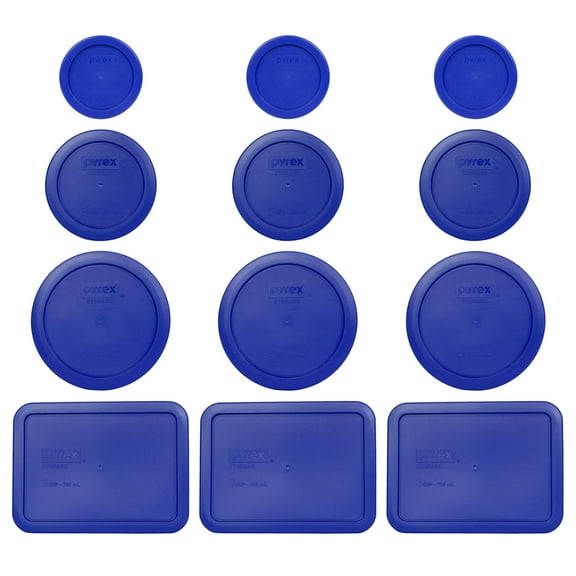 Pyrex Replacement Lid (3) 7202-PC 1-Cup (3) 7200-PC 2-Cup, (3) 7201-PC 4-Cup, and (3) 7210-PC 3-Cup Cadet Blue Storage Cover Combo, Bowls Sold Separately