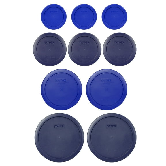 Pyrex Replacement Lid (3) 7202-PC Cadet Blue, (3) 7200-PC 2-Cup Dark Blue, (2) 7201-PC 4-Cup Cadet Blue, and (2) 7402-PC 6/7-Cup Dark Blue Cover Combo, Dishes Sold Separately