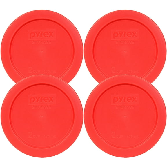 Pyrex Replacement Lid 7200-PC Red Round Plastic Cover (4-Pack) for Pyrex 7200 2-Cup Bowl (Sold Separately)