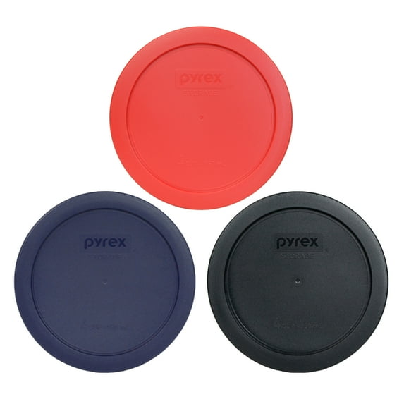Pyrex Replacement Lid 7201-PC (1) Black, (1) Navy Blue, and (1) Red Round Plastic Covers for Pyrex 7201 4-Cup Bowl (Sold Separately)