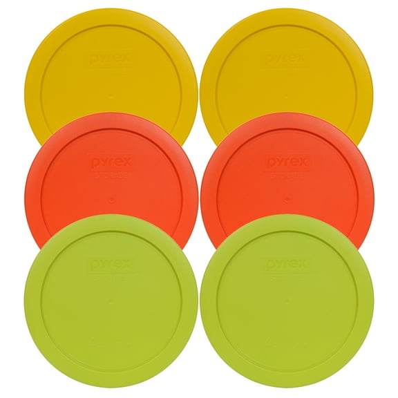 Pyrex Replacement Lid 7201-PC (2) Butter Yellow, (2) Pumpkin Orange, and (2) Edamame Green Plastic Covers for Pyrex 7201 4-Cup Bowl (Sold Separately)