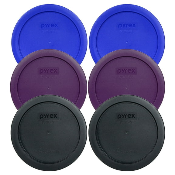 Pyrex Replacement Lid 7201-PC (2) Cobalt Blue, (2) Purple and (2) Black Round Plastic Covers for Pyrex 7201 4-Cup Bowl (Sold Separately)