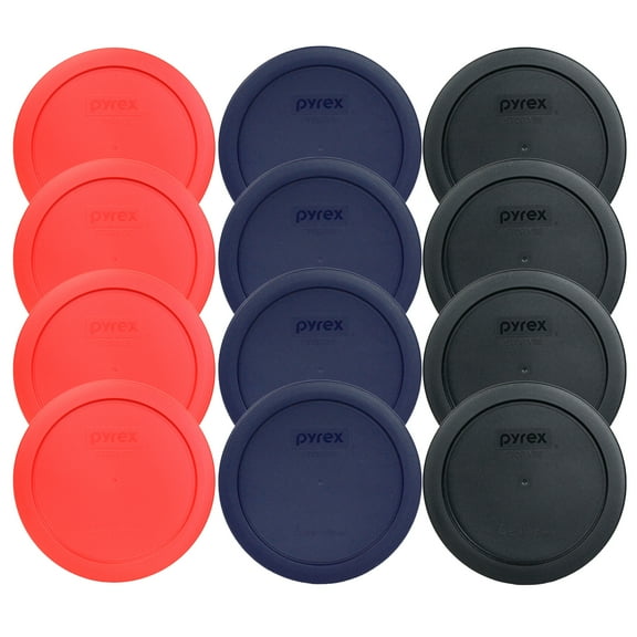 Pyrex Replacement Lid 7201-PC (4) Black, (4) Blue, and (4) Red Round Covers (12-Pack) for Pyrex 7201 4-Cup Bowl (Sold Separately)